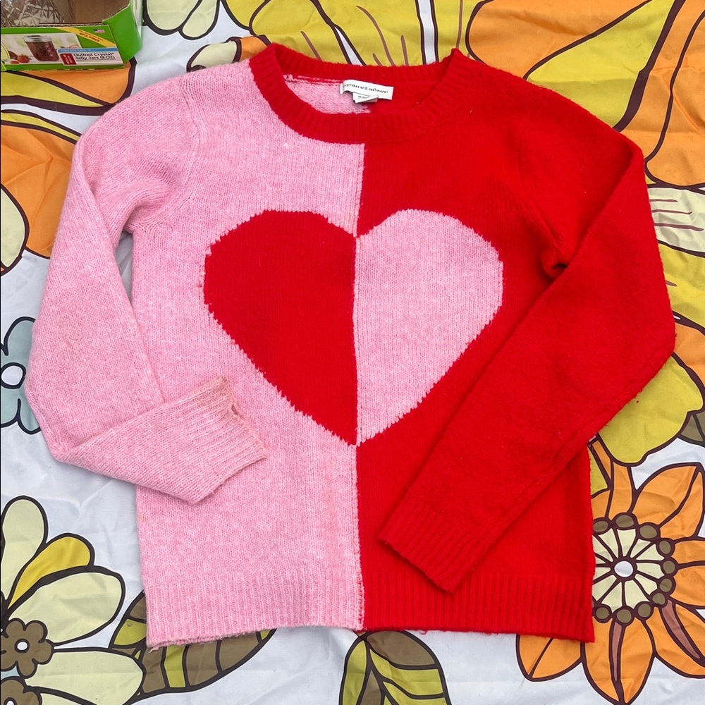 cupcakes & cashmere Pink and Red Heart Sweater